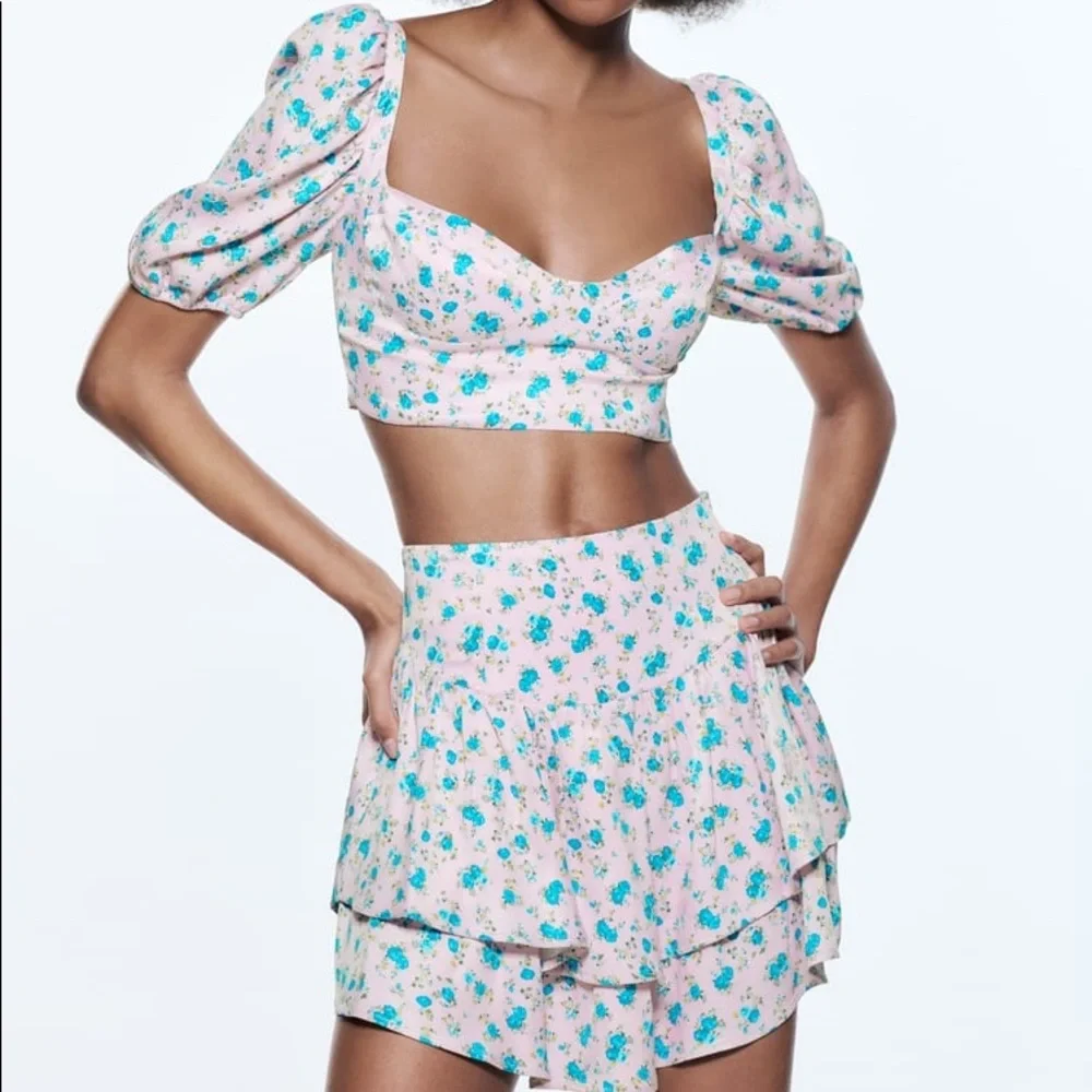 Zara Floral Print Satin Effect Corset Top - Picture 3 of 14